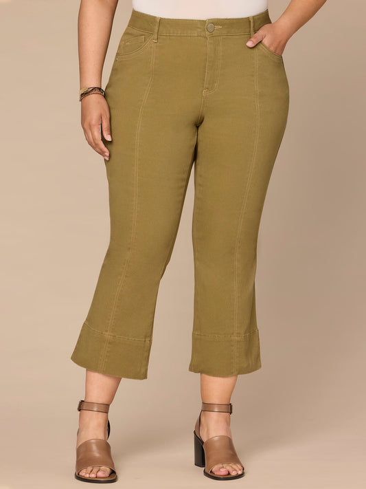 Democracy Clothing "Ab"solution® High Rise Colored Center Seam Plus Size Kick Flare Pants - Golden Olive