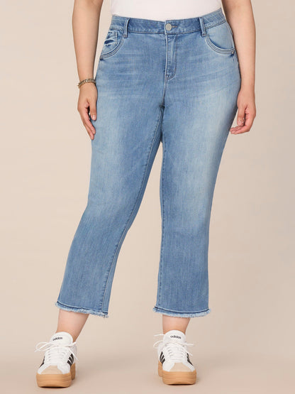 Democracy Clothing "Ab"solution Plus Size Cascading "D" Back Pocket Slim Straight Jean - Mid Blue Denim