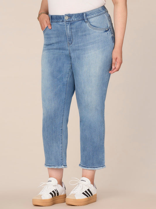 Democracy Clothing "Ab"solution Plus Size Cascading "D" Back Pocket Slim Straight Jean - Mid Blue Denim