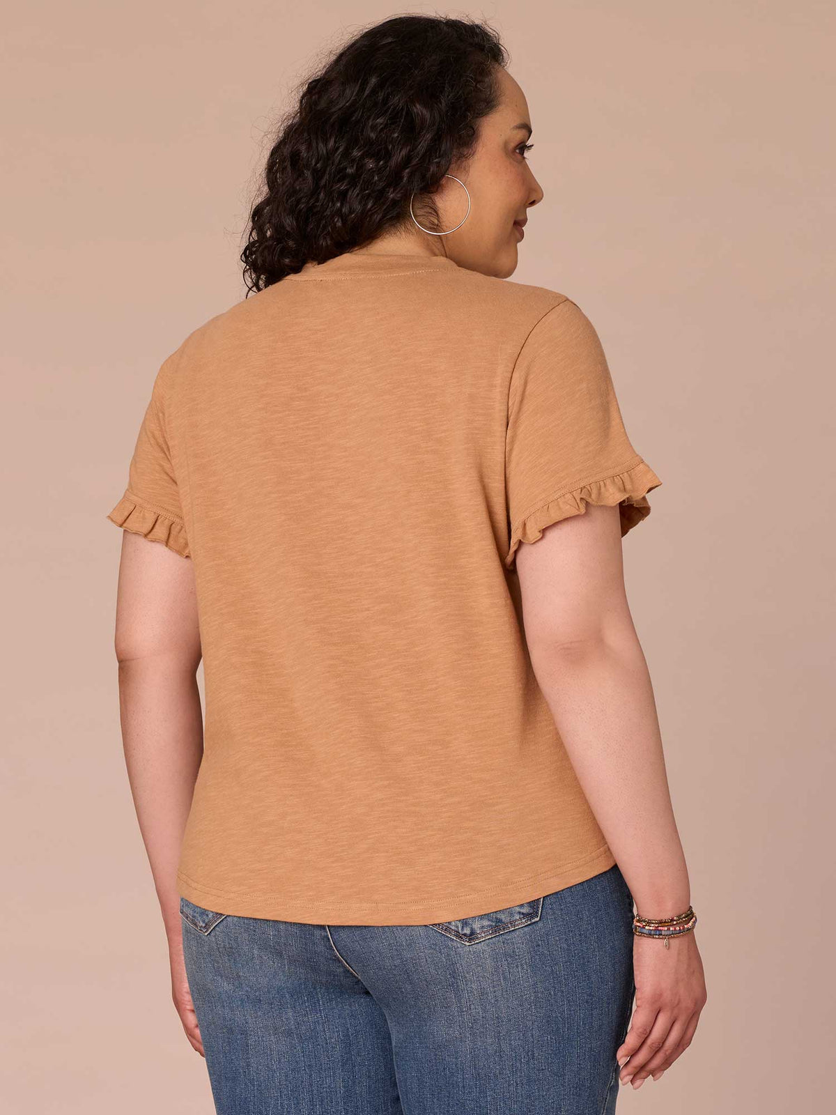 Democracy Clothing Short Sleeve Crew Neck Floral Embroidered Plus Size Knit Top - Sandcastle Dark Licorice