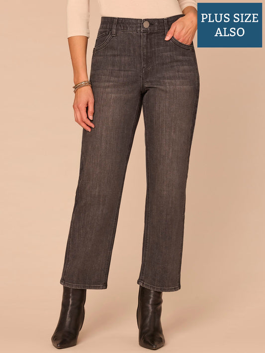 Democracy Clothing "Ab"solution® High Rise Double Seam Plus Size Ankle Straight Leg Jeans - Black Washed Black Denim