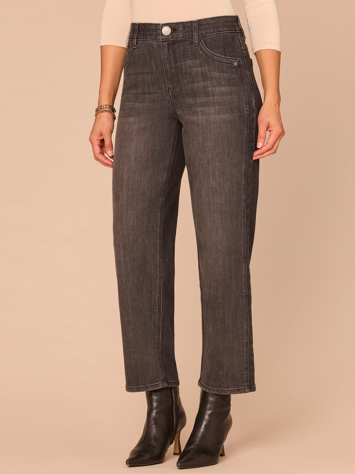Democracy Clothing "Ab"solution® High Rise Double Seam Plus Size Ankle Straight Leg Jeans - Black Washed Black Denim