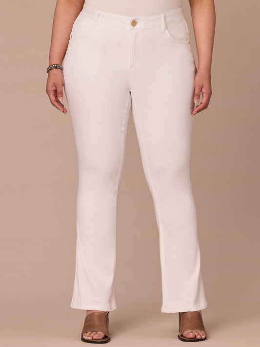 Democracy Clothing “Ab”solution® High Rise Embroidered Bow Plus Size Itty Bitty Boot Jean - Optic White Denim
