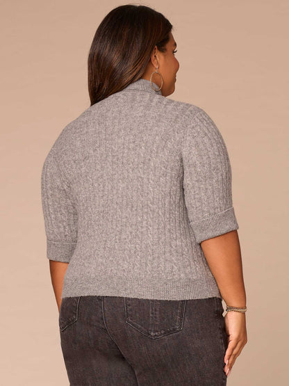 Democracy Clothing Cuffed Elbow Sleeve Turtle Neck Cable Stitch Mix Plus Size Sweater - Black|Midnight Sapphire|Charcoal