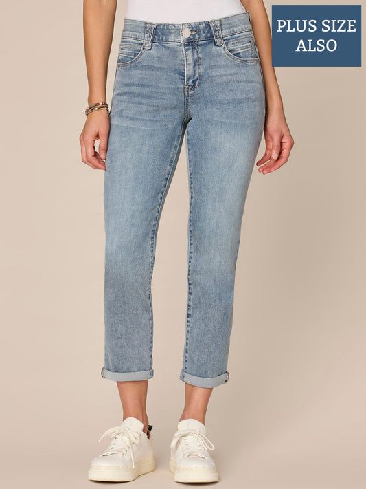 Democracy Clothing “Ab”solution® Mid-Rise Roll Cuff Ankle Skimmer Plus Size Jeans - Light Blue Denim
