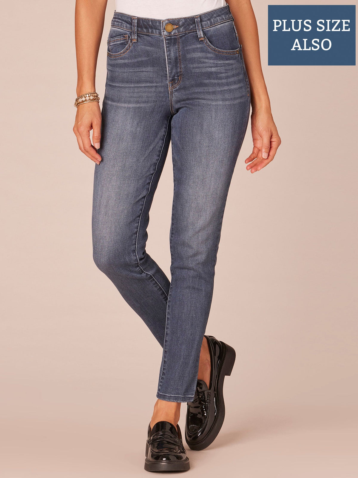 Democracy Clothing "Ab"solution® High Rise Modern Plus Size Ankle Length Jeans - Blue Denim