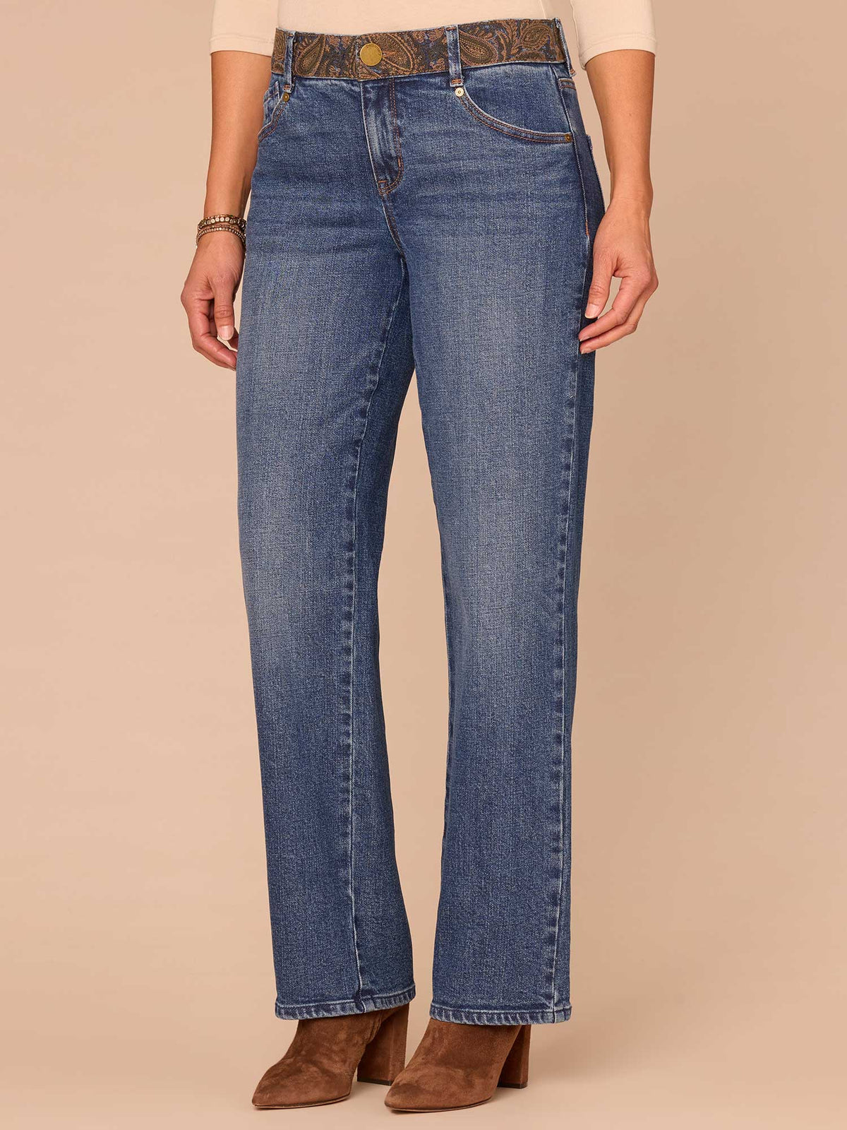 Democracy Clothing "Ab"solution® Mid-Rise Embroidered Waist Straight Leg Plus Size Jeans - Blue Denim