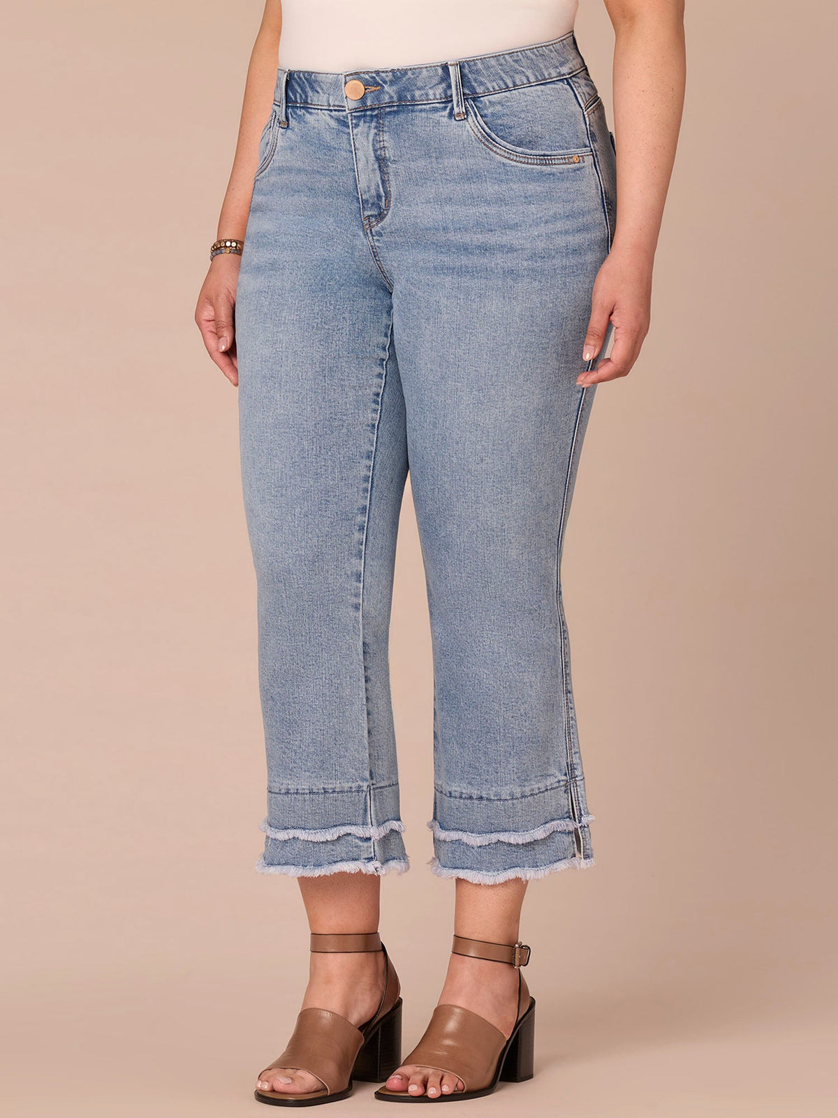 Democracy Clothing "Ab"solution® Mid-Rise Double Scallop Hem Plus Size Kick Flare Jean - Light Blue Artisanal Denim