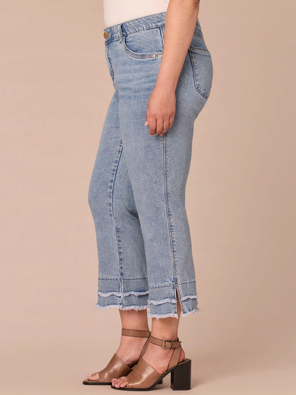 Democracy Clothing "Ab"solution® Mid-Rise Double Scallop Hem Plus Size Kick Flare Jean - Light Blue Artisanal Denim