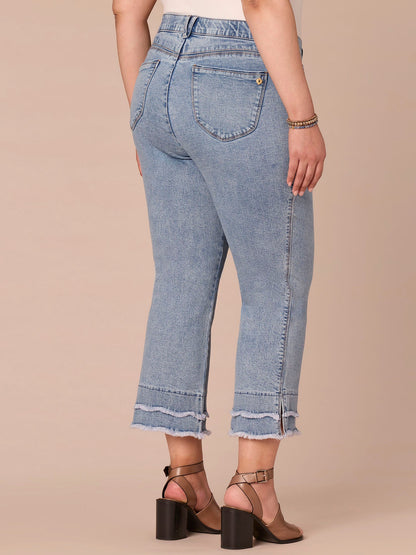 Democracy Clothing "Ab"solution® Mid-Rise Double Scallop Hem Plus Size Kick Flare Jean - Light Blue Artisanal Denim