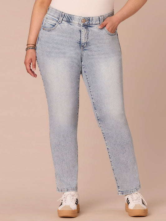 Democracy Clothing “Ab”solution® Mid-Rise Booty Lift Plus Size Straight Leg Jeans - Light Blue Artisanal Denim