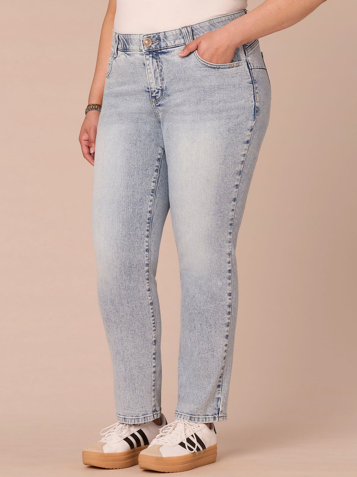 Democracy Clothing “Ab”solution® Mid-Rise Booty Lift Plus Size Straight Leg Jeans - Light Blue Artisanal Denim