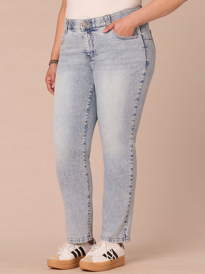 Democracy Clothing “Ab”solution® Mid-Rise Booty Lift Plus Size Straight Leg Jeans - Light Blue Artisanal Denim