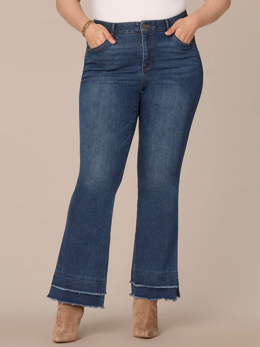 Democracy Clothing "Ab"solution High Rise Fray Hem Itty Bitty More Boot Plus Size Jeans - Blue Denim