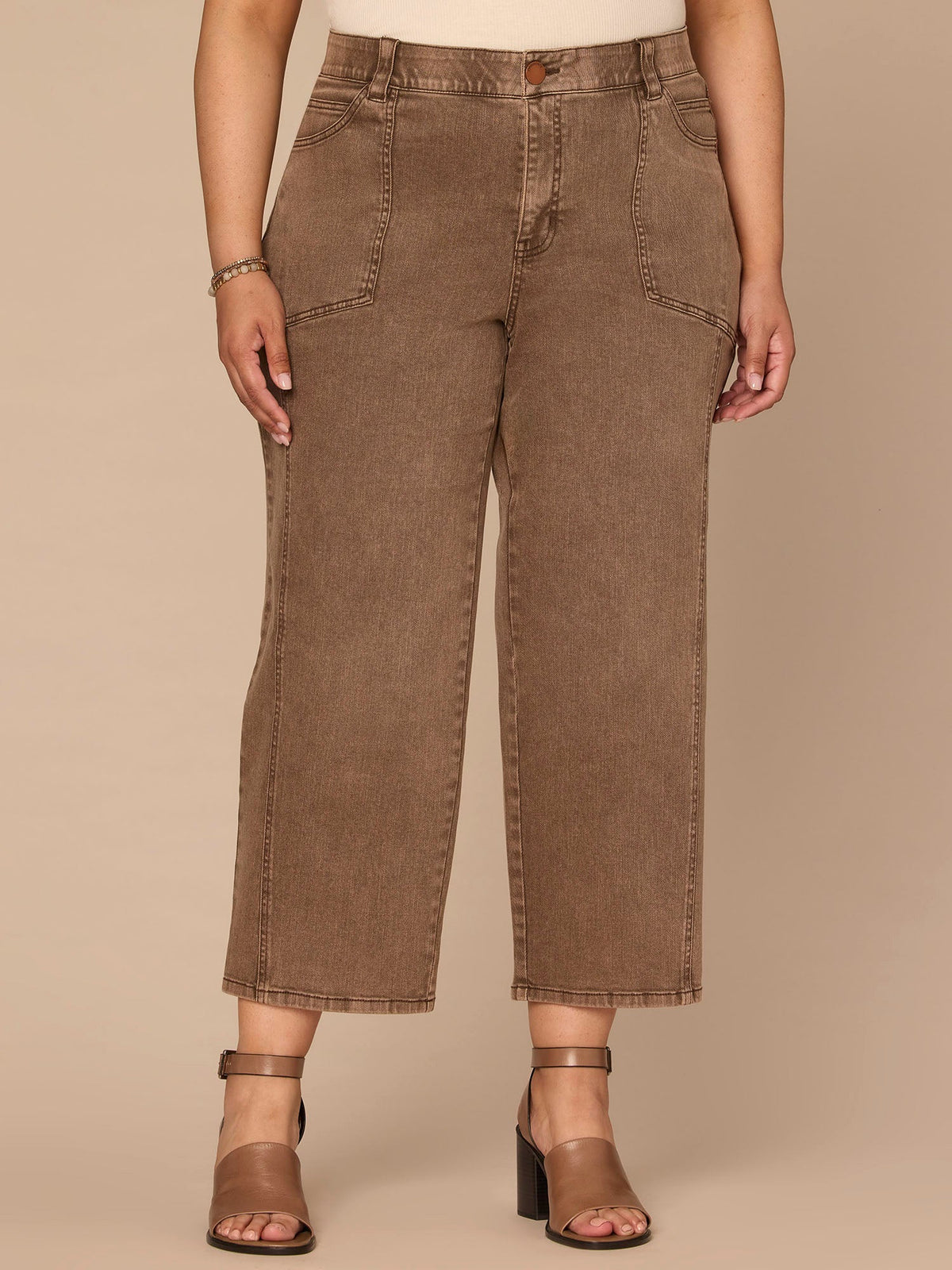 Democracy Clothing "Ab"solution® Skyrise Relaxed Straight Leg Plus Size Jean with Seaming - Washed Dark Walnut