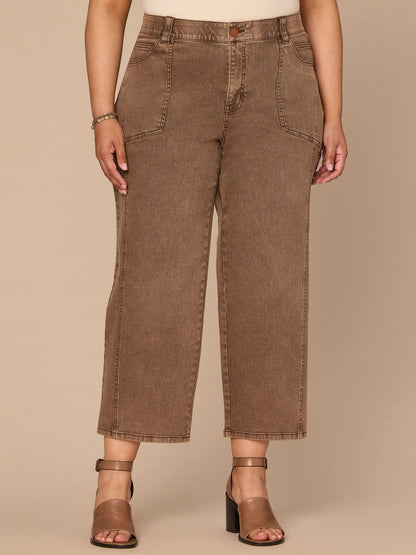 Democracy Clothing "Ab"solution® Skyrise Relaxed Straight Leg Plus Size Jean with Seaming - Washed Dark Walnut