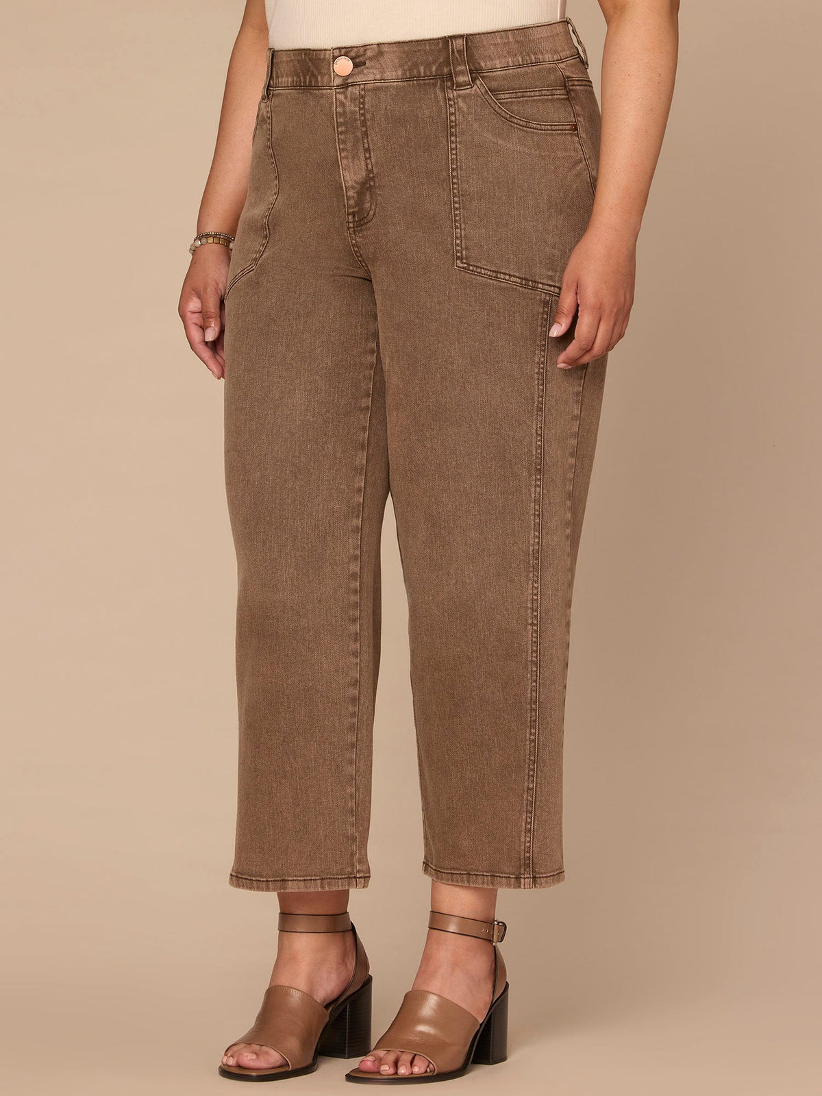 Democracy Clothing "Ab"solution® Skyrise Relaxed Straight Leg Plus Size Jean with Seaming - Washed Dark Walnut