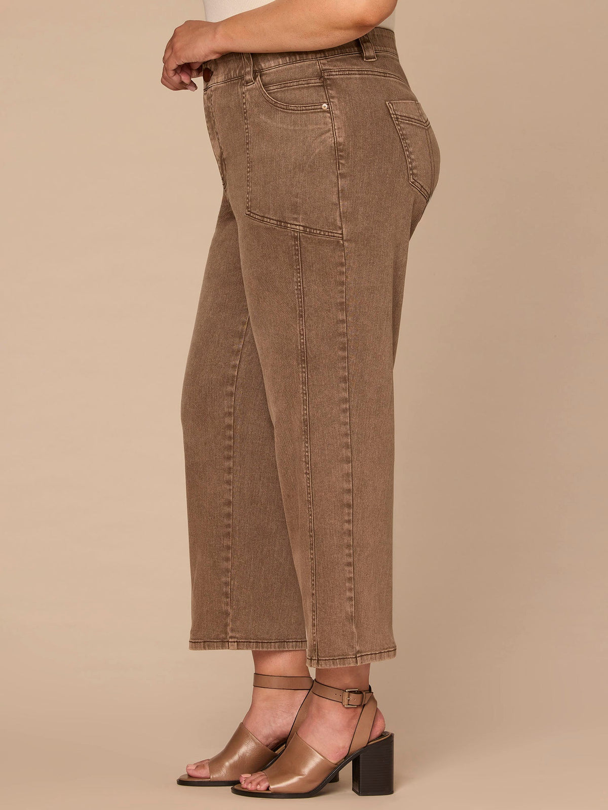 Democracy Clothing "Ab"solution® Skyrise Relaxed Straight Leg Plus Size Jean with Seaming - Washed Dark Walnut