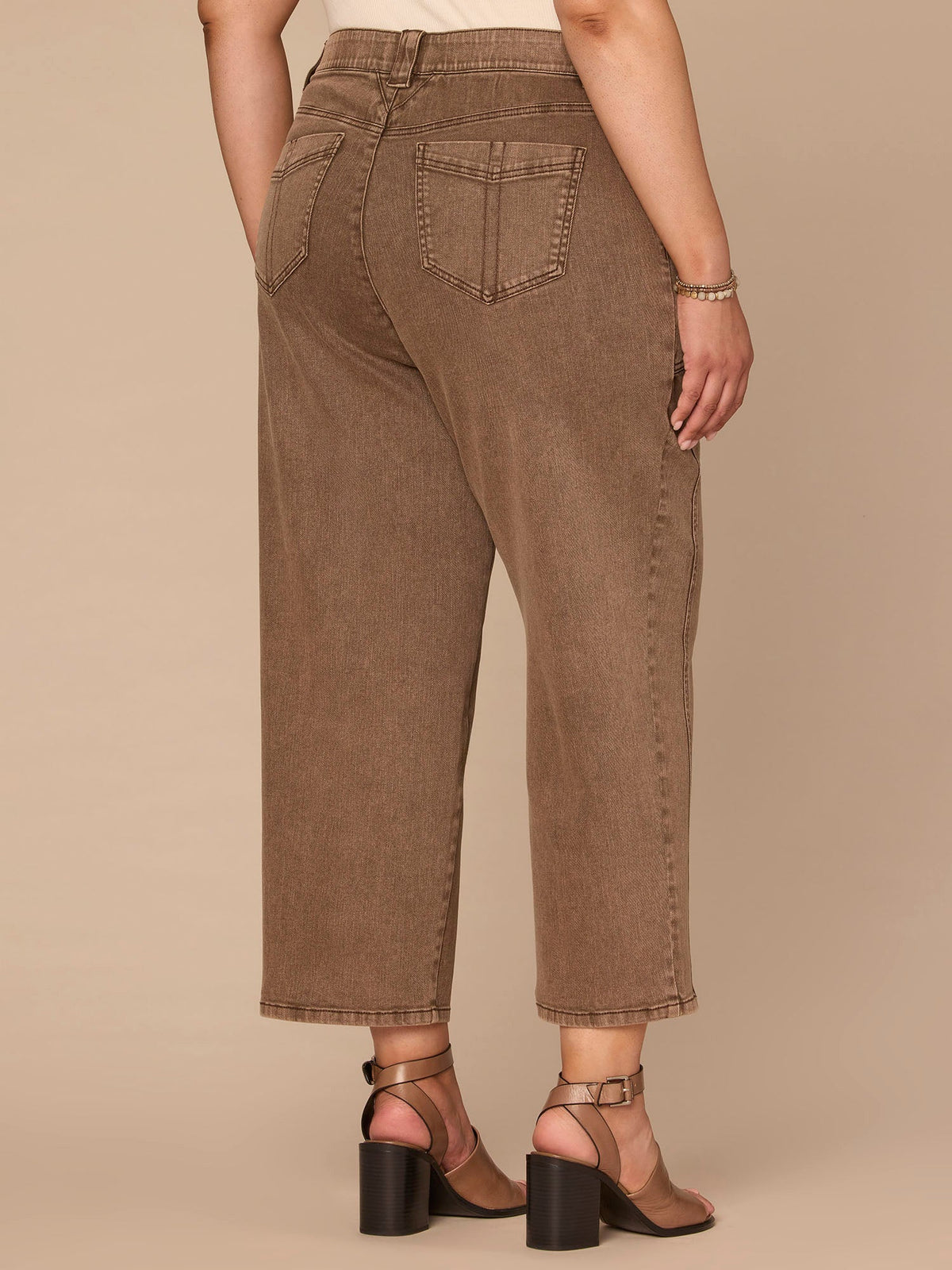 Democracy Clothing "Ab"solution® Skyrise Relaxed Straight Leg Plus Size Jean with Seaming - Washed Dark Walnut