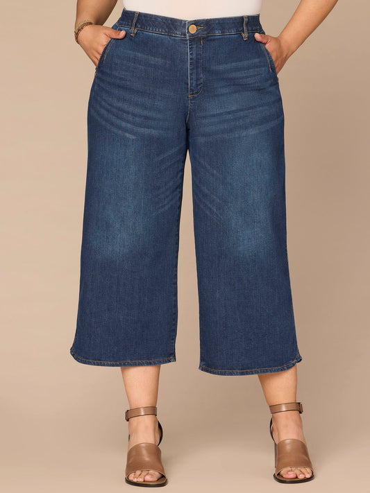 Democracy Clothing "Ab"solution® Skyrise Dart Seam Tulip Hem Crop Plus Size Wide Leg Jean - Blue Denim
