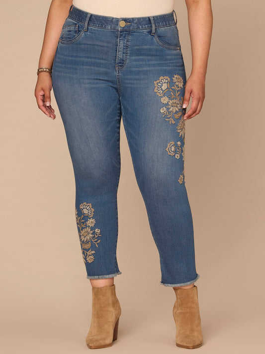 Democracy Clothing "Ab"solution® High Rise Seamless Floral Ankle Skimmer Plus Size Jeans - Blue Denim