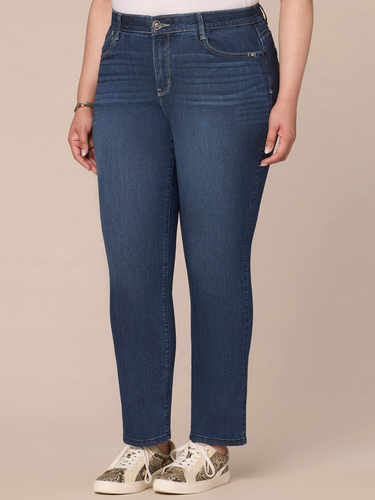 Democracy Clothing "Ab"solution® High Rise Straight Leg Plus Size Indigo Jeans - Indigo Denim
