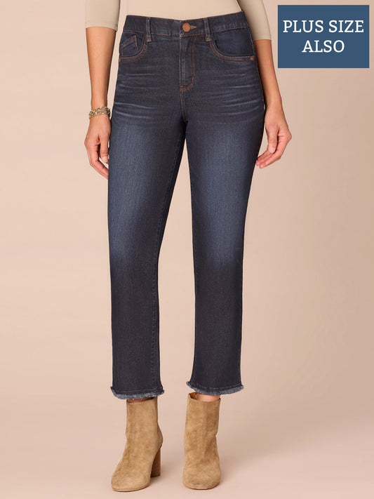 Democracy Clothing “Ab”solution® High Rise Cascading D Fray Plus Size Slim Straight Jeans - Dark Indigo Artisanal Denim
