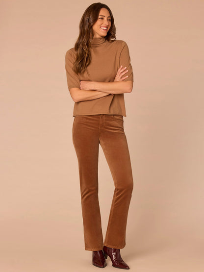 Democracy Clothing Above Elbow Sleeve Drape Mock Neck Curled Edge Plus Size Sweater - Camel