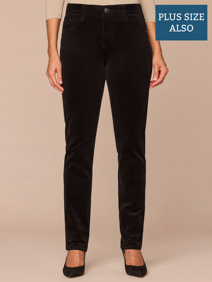 Democracy Clothing "Ab"solution® Mid-Rise Corduroy Plus Size Straight Leg Pants - Black|Fig Jam|Blue Pine|Dark Roast|Candied Walnut|Espresso|Royal Rum|Raw Umber|Deep Pine|Blanched Almond