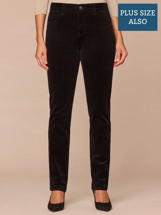 Democracy Clothing "Ab"solution® Mid-Rise Corduroy Plus Size Straight Leg Pants - Black|Fig Jam|Blue Pine|Dark Roast|Candied Walnut|Espresso|Royal Rum|Raw Umber|Deep Pine|Blanched Almond