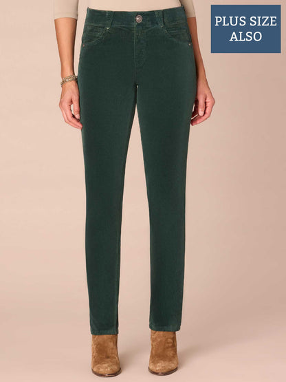 Democracy Clothing "Ab"solution® Mid-Rise Corduroy Plus Size Straight Leg Pants - Black|Fig Jam|Blue Pine|Dark Roast|Candied Walnut|Espresso|Royal Rum|Raw Umber|Deep Pine|Blanched Almond