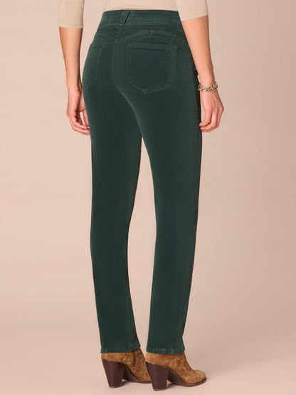 Democracy Clothing "Ab"solution® Mid-Rise Corduroy Plus Size Straight Leg Pants - Black|Fig Jam|Blue Pine|Dark Roast|Candied Walnut|Espresso|Royal Rum|Raw Umber|Deep Pine|Blanched Almond