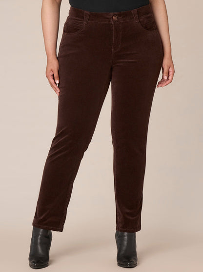 Democracy Clothing "Ab"solution® Mid-Rise Corduroy Plus Size Straight Leg Pants - Black|Fig Jam|Blue Pine|Dark Roast|Candied Walnut|Espresso|Royal Rum|Raw Umber|Deep Pine|Blanched Almond