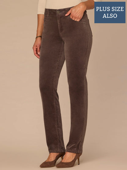 Democracy Clothing "Ab"solution® Mid-Rise Corduroy Plus Size Straight Leg Pants - Black|Fig Jam|Blue Pine|Dark Roast|Candied Walnut|Espresso|Royal Rum|Raw Umber|Deep Pine|Blanched Almond