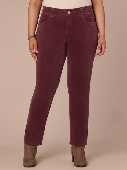 Democracy Clothing "Ab"solution® Mid-Rise Corduroy Plus Size Straight Leg Pants - Black|Fig Jam|Blue Pine|Dark Roast|Candied Walnut|Espresso|Royal Rum|Raw Umber|Deep Pine|Blanched Almond