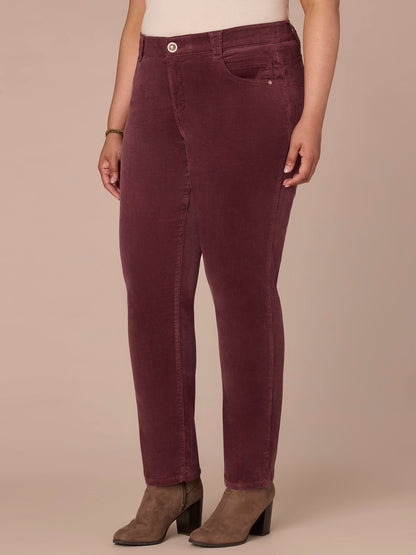 Democracy Clothing "Ab"solution® Mid-Rise Corduroy Plus Size Straight Leg Pants - Black|Fig Jam|Blue Pine|Dark Roast|Candied Walnut|Espresso|Royal Rum|Raw Umber|Deep Pine|Blanched Almond