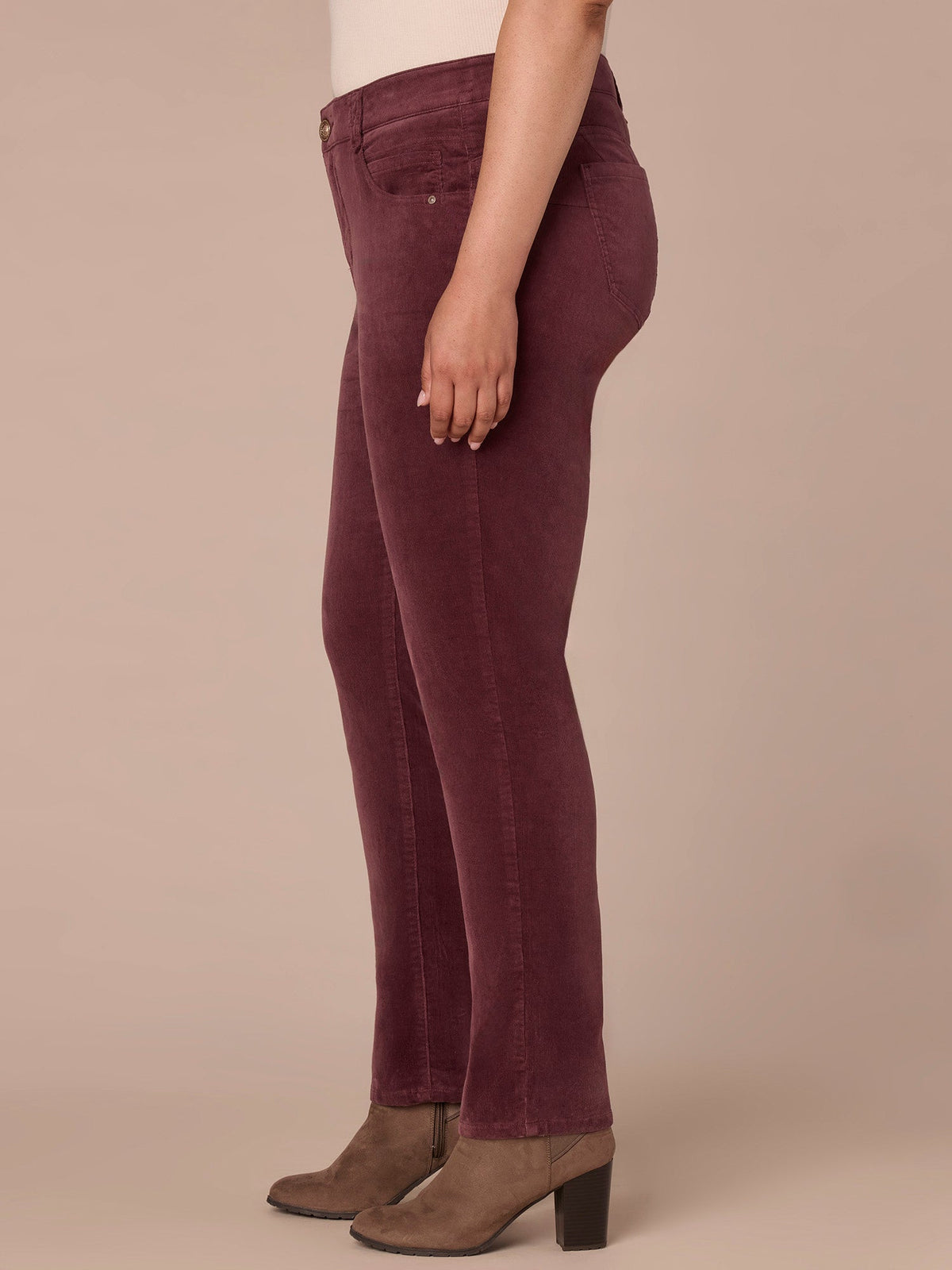 Democracy Clothing "Ab"solution® Mid-Rise Corduroy Plus Size Straight Leg Pants - Black|Fig Jam|Blue Pine|Dark Roast|Candied Walnut|Espresso|Royal Rum|Raw Umber|Deep Pine|Blanched Almond