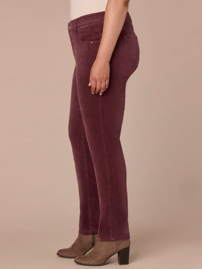 Democracy Clothing "Ab"solution® Mid-Rise Corduroy Plus Size Straight Leg Pants - Black|Fig Jam|Blue Pine|Dark Roast|Candied Walnut|Espresso|Royal Rum|Raw Umber|Deep Pine|Blanched Almond