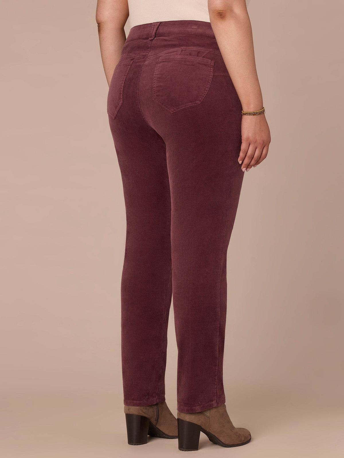 Democracy Clothing "Ab"solution® Mid-Rise Corduroy Plus Size Straight Leg Pants - Black|Fig Jam|Blue Pine|Dark Roast|Candied Walnut|Espresso|Royal Rum|Raw Umber|Deep Pine|Blanched Almond