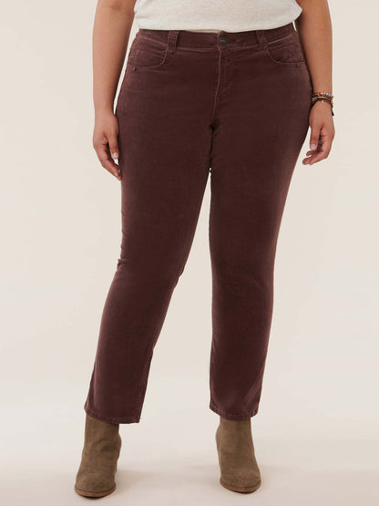 Democracy Clothing "Ab"solution® Mid-Rise Corduroy Plus Size Straight Leg Pants - Black|Fig Jam|Blue Pine|Dark Roast|Candied Walnut|Espresso|Royal Rum|Raw Umber|Deep Pine|Blanched Almond