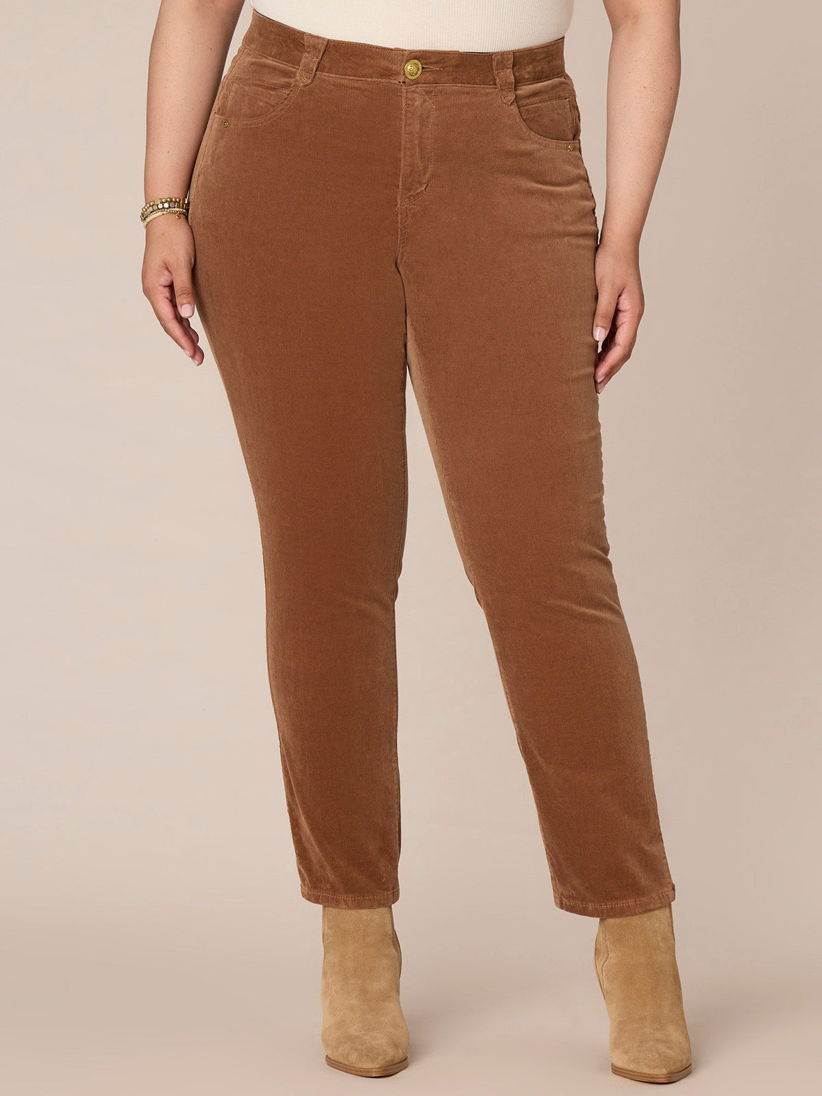 Democracy Clothing "Ab"solution® Mid-Rise Corduroy Plus Size Straight Leg Pants - Black|Fig Jam|Blue Pine|Dark Roast|Candied Walnut|Espresso|Royal Rum|Raw Umber|Deep Pine|Blanched Almond
