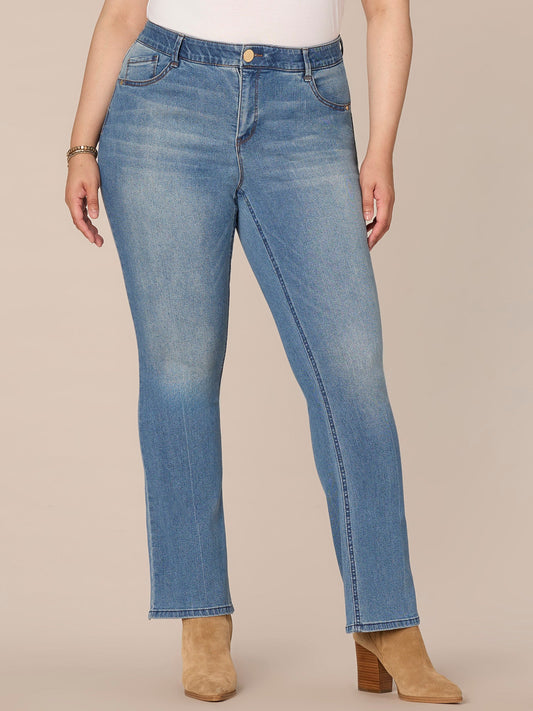 Democracy Clothing "Ab"solution High Rise Cascading D Itty Bitty Boot Plus Size Jeans - Mid Blue Denim
