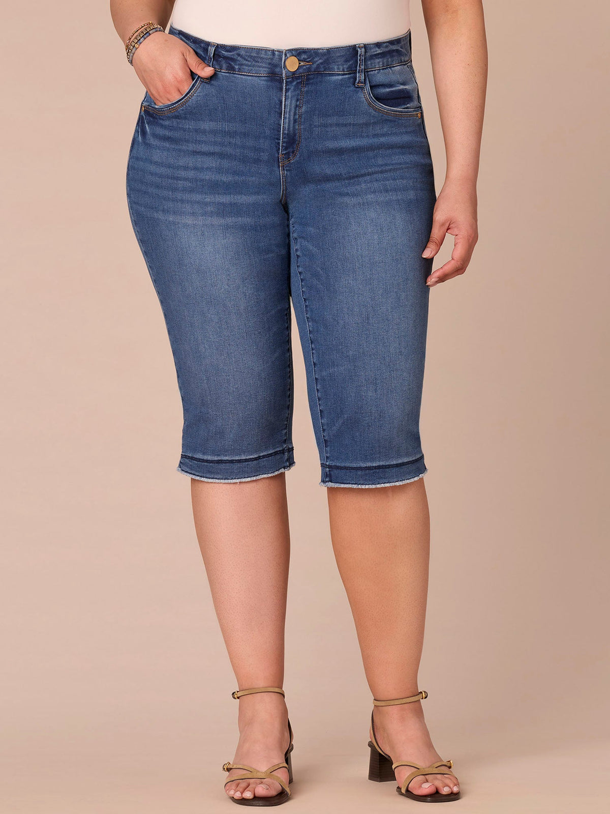 Democracy Clothing “Ab”solution® Mid-Rise Mid Blue Artisanal Fray Plus Size Skimmer Jeans - Mid Blue Artisanal Denim