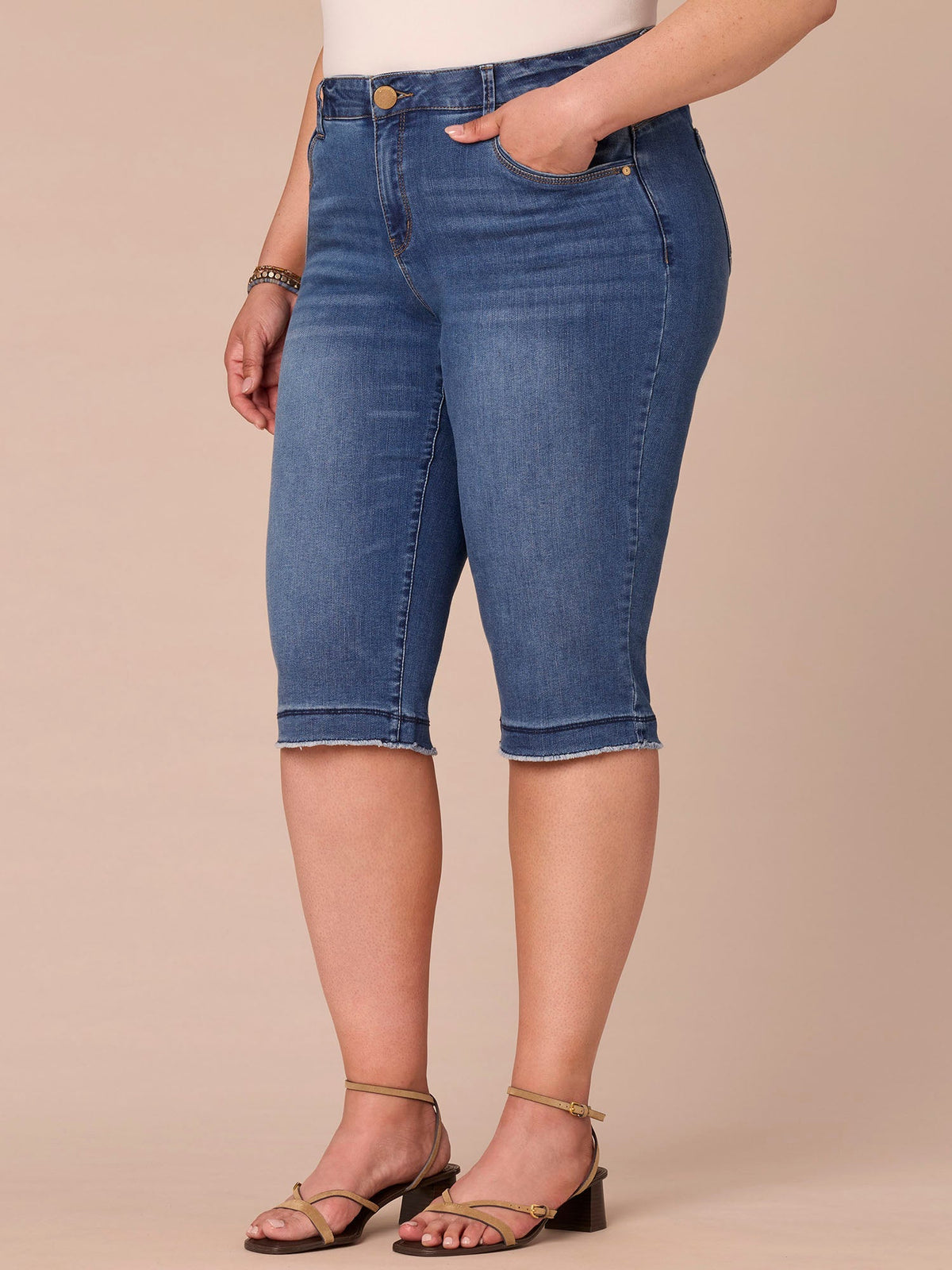 Democracy Clothing “Ab”solution® Mid-Rise Mid Blue Artisanal Fray Plus Size Skimmer Jeans - Mid Blue Artisanal Denim