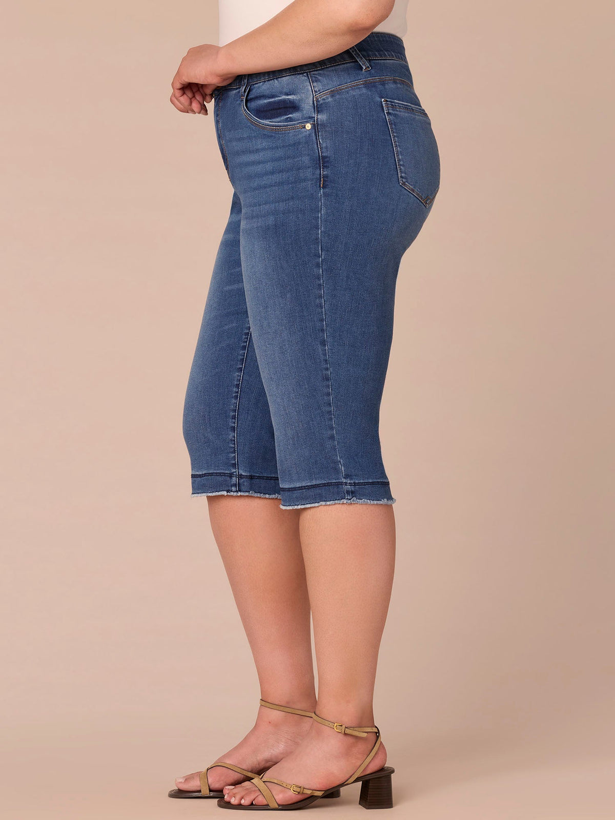 Democracy Clothing “Ab”solution® Mid-Rise Mid Blue Artisanal Fray Plus Size Skimmer Jeans - Mid Blue Artisanal Denim