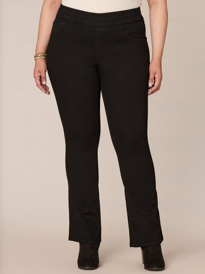 Democracy Clothing "Ab"solution High Rise Pull On Itty Bitty Boot Glider Plus Size Jeans - Black Denim