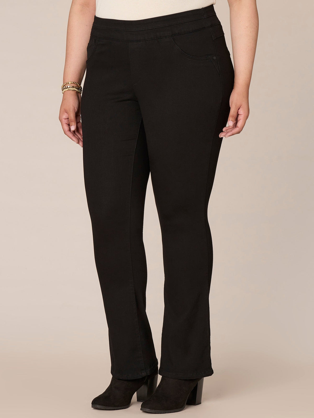 Democracy Clothing "Ab"solution High Rise Pull On Itty Bitty Boot Glider Plus Size Jeans - Black Denim