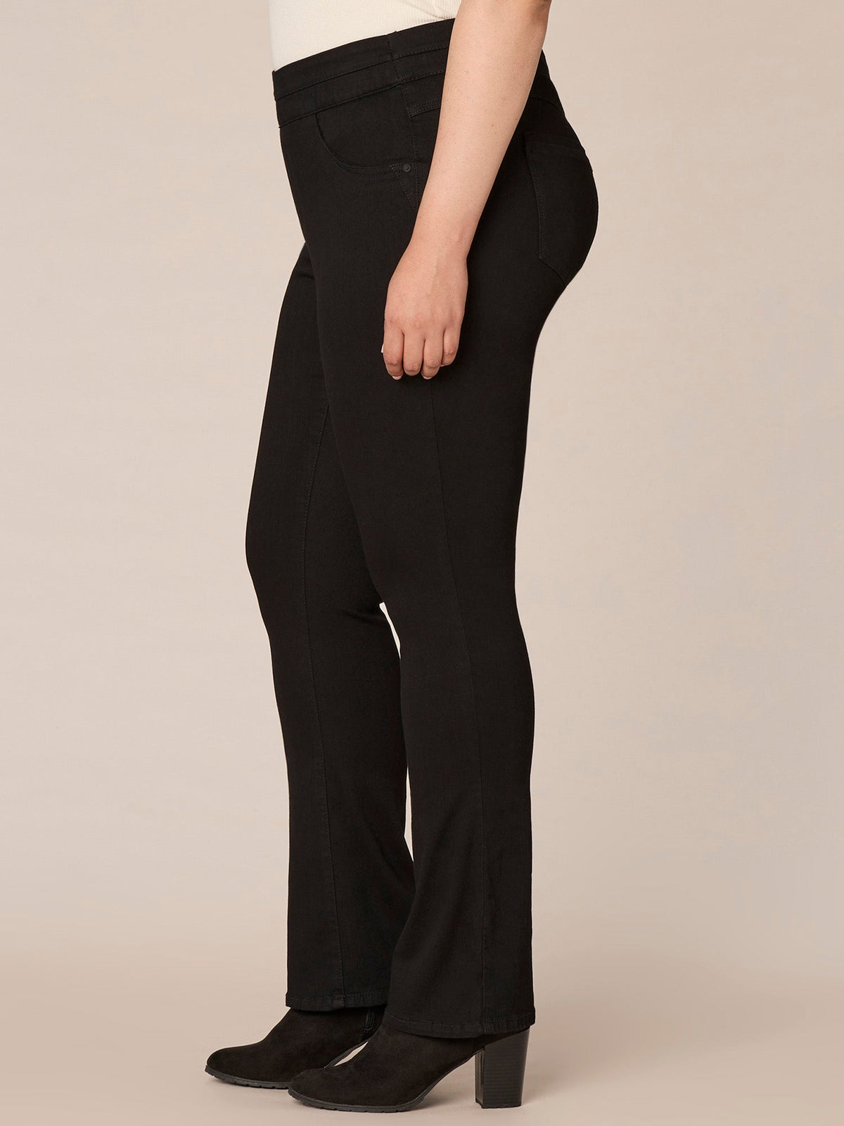 Democracy Clothing "Ab"solution High Rise Pull On Itty Bitty Boot Glider Plus Size Jeans - Black Denim