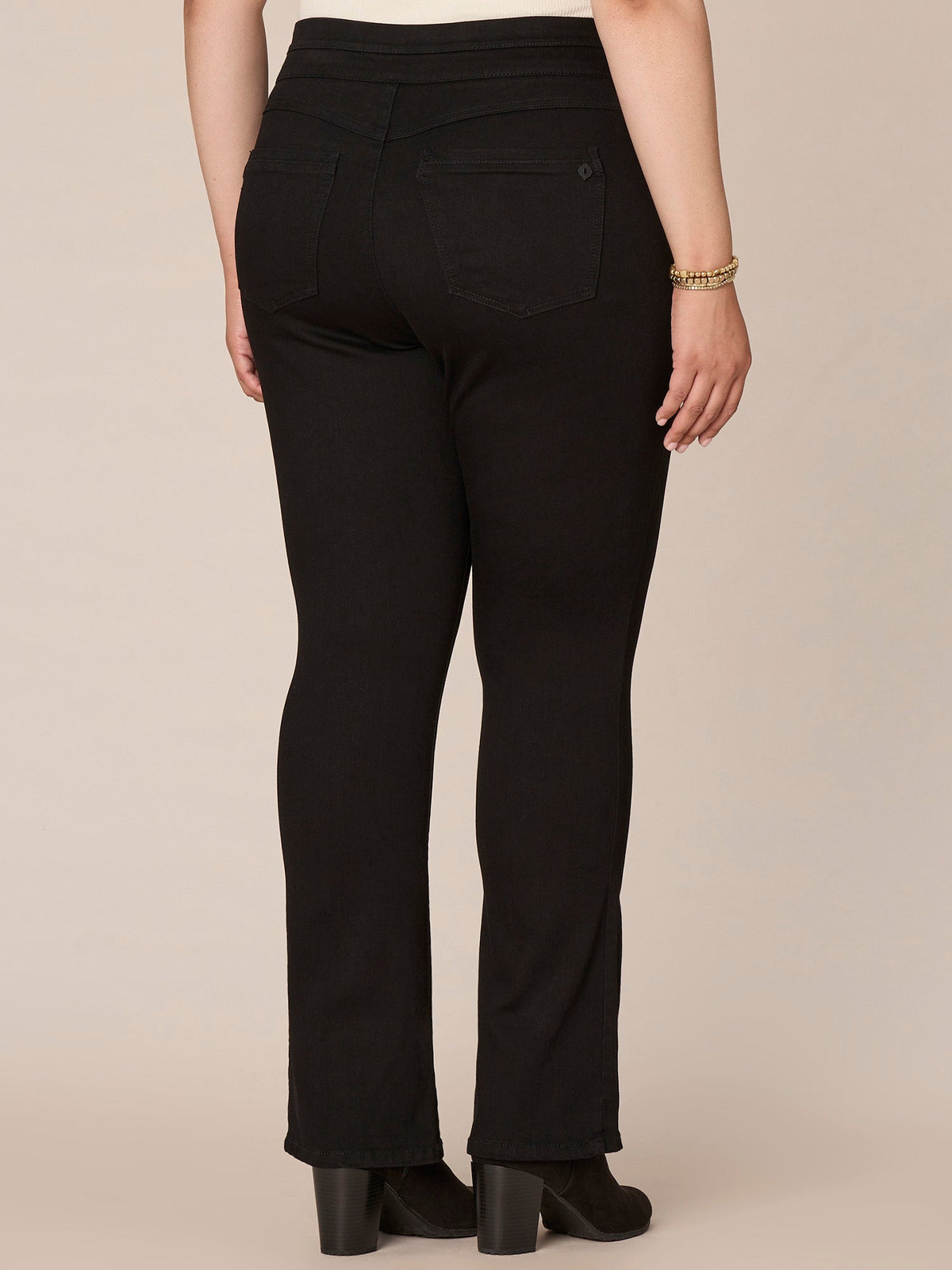 Democracy Clothing "Ab"solution High Rise Pull On Itty Bitty Boot Glider Plus Size Jeans - Black Denim