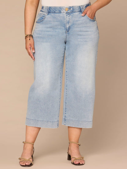Democracy Clothing "Ab"solution® High Rise Light Blue Cropped Plus Size Wide Leg Jeans - Light Blue Denim